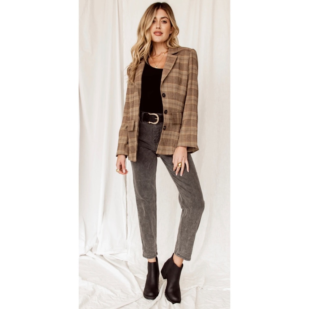12th Tribe boyfriend Newport Plaid Brown Blazer